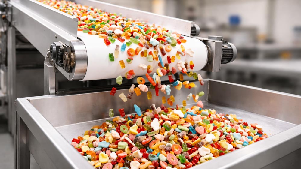 Grote batch snoep gesorteerd met een optische sorteermachine